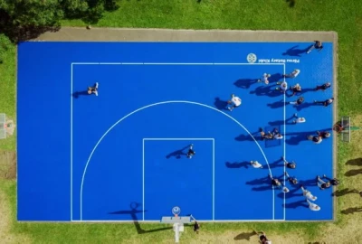 Blaues Basketball Spielfläche 3 x 3