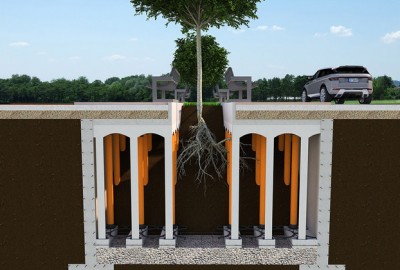 Neu Elevator Wurzelschutz erlaubt Bäumen und Sträuchern unter der Straße freies Wachstum ohne gefährliche Verformungen oder Asphalt Heben.