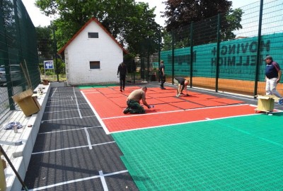 Installation U-8 Tennis Kleinspielfeld für TSV Wallenhorst aus Bergo Tennis-System von OSTACON Bodensysteme